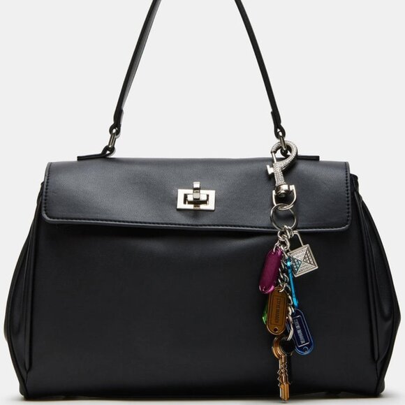 Steve Madden Contemporary Satchel Bag -Soft Black Leather (charms included) NWOT - Picture 2 of 12